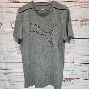 Puma Men's Heather Gray Big Cat Logo Graphic Short Sleeve Performance T-Shirt Lg